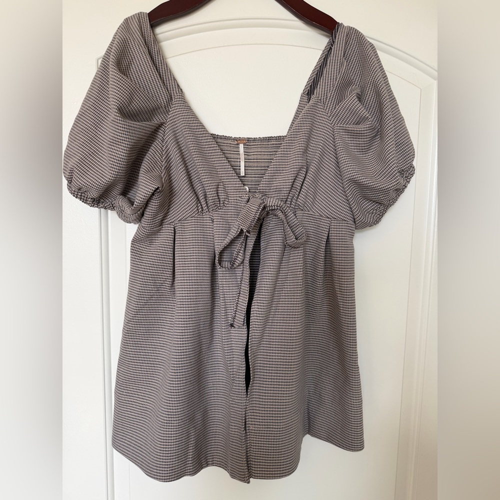 NWT Free People Dani Set Blue and Brown Houndstooth - Picture 6 of 9